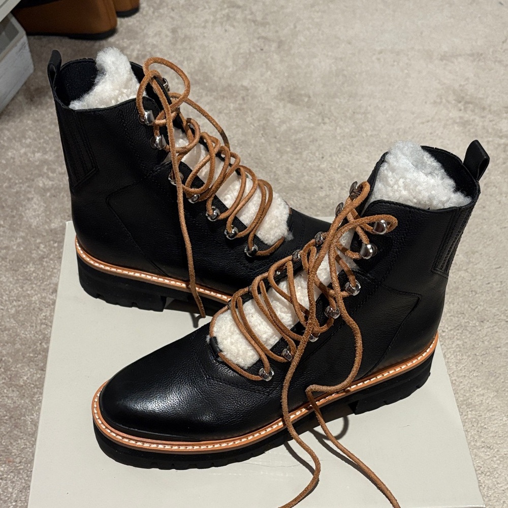 Marc Fisher Black and Tan Lace Up Boots